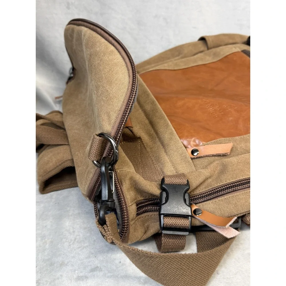 Witzman Backpack Mens Large‎ Brown Canvas Faux Leather Convertible Travel Bag